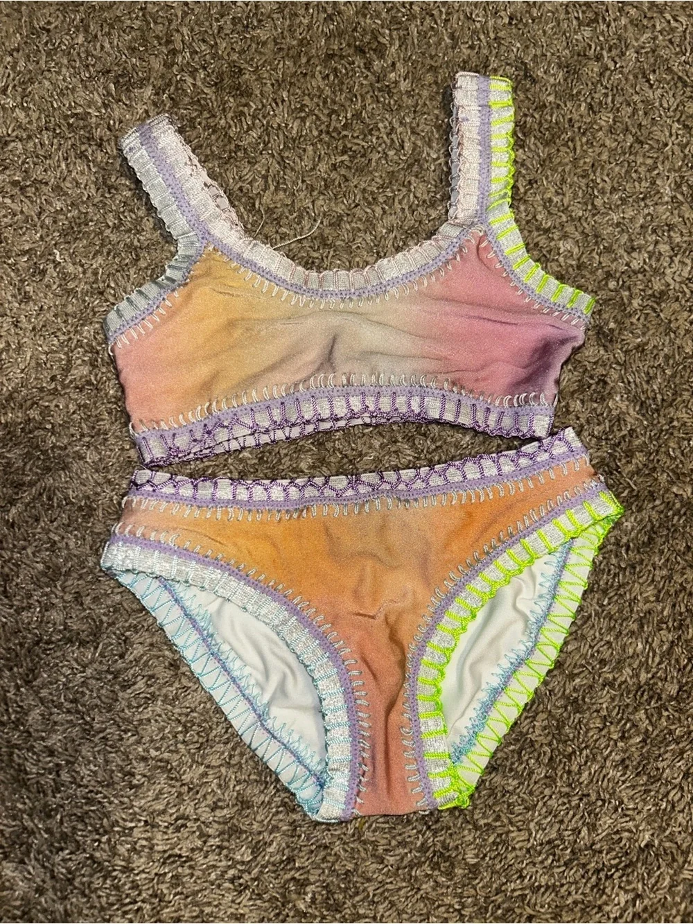 Hand-Stitched Tie-Dye Bikini Set in Peach, Pink & Lavender